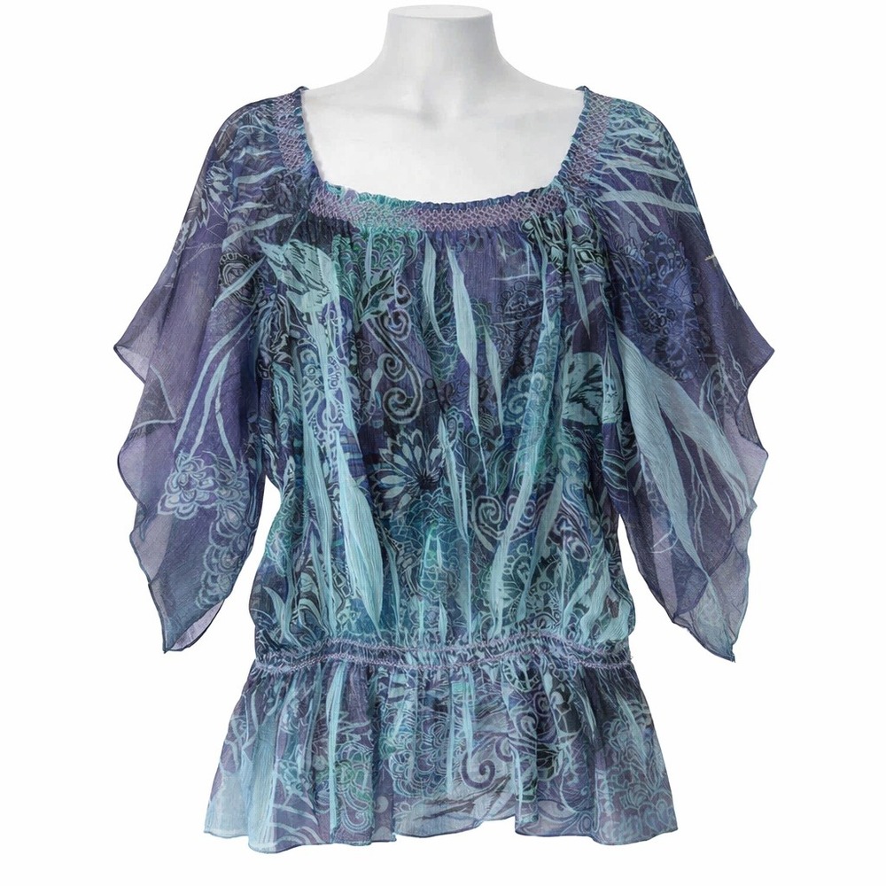 Lane Bryant Fairy Floral Sheer Mermaid Top Smocked Waist Purple Blue Size 18/20W